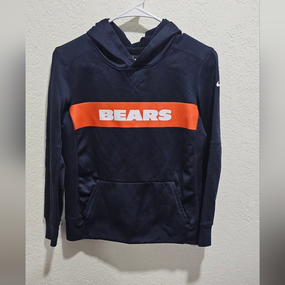 NFL Nike Chicago Bears Navy Long sleeve Hoodie Orange Stripe Kids  M 10 - 12